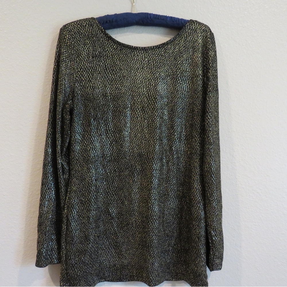 Cache Shimmer Scoop Back Long Sleeve Tunic Top SZ Large